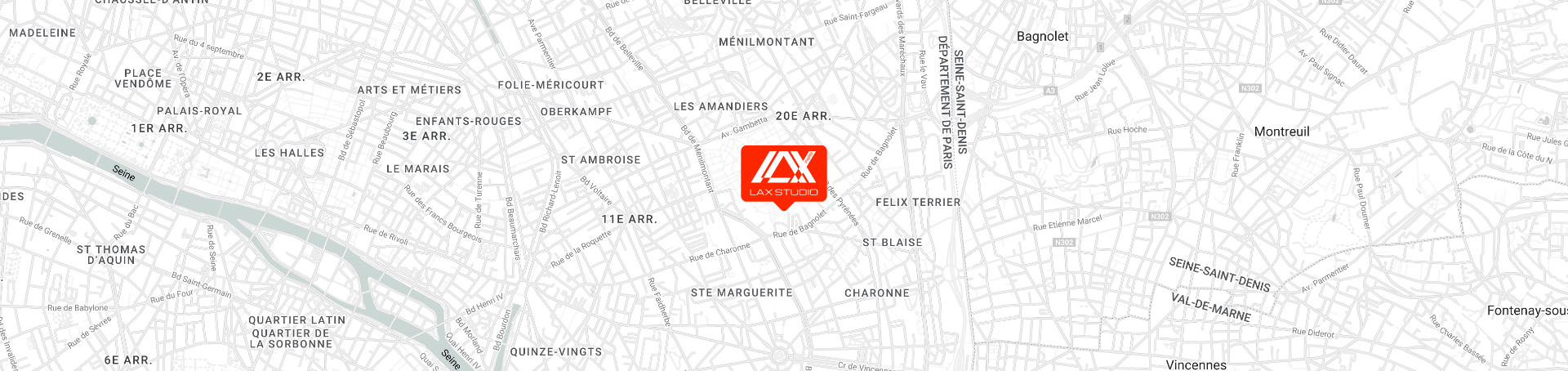 plan de Paris localisant le studio de danse Lax Studio